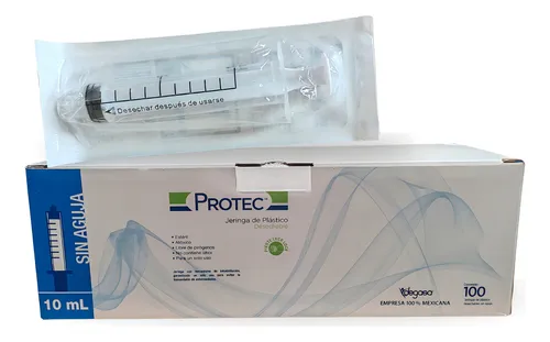 CAJA JERINGA 10 ML SIN AGUJA PROTEC CON 100 PZAS